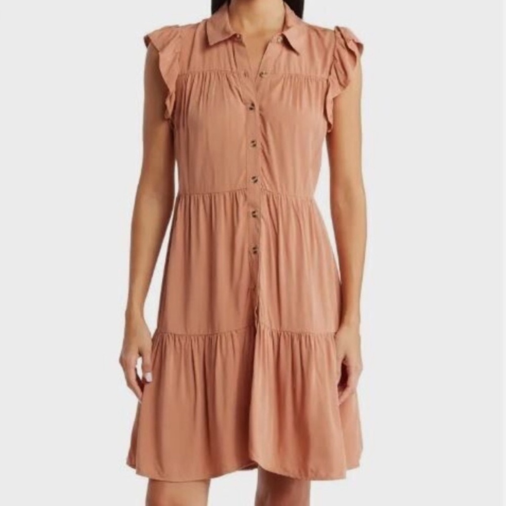 Lucky Brand Flutter Sleeve Sundress in Mocha Mousse Size Medium